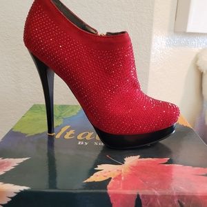 Red Bling High Heeled Booties